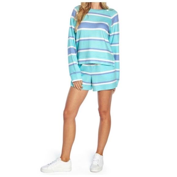 Wildfox Women's Sweatshirt & Short Lounge Set blue stripe SMALL NWT$160 - Picture 2 of 8
